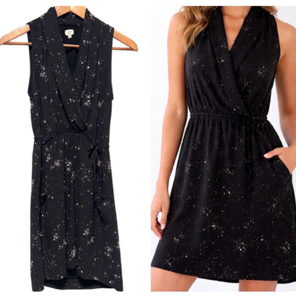 WILFRED Sabine Wrap Dress Speckled Star Print Pocket Mini Quiet Luxury XS
